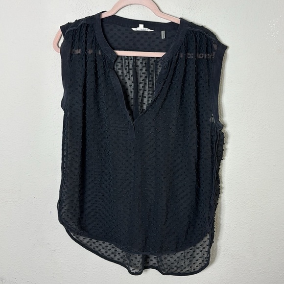 Rebecca Taylor Geo Dot Clip Chiffon Blouse Sheer Black 100% silk Top Size 12 - Picture 1 of 7